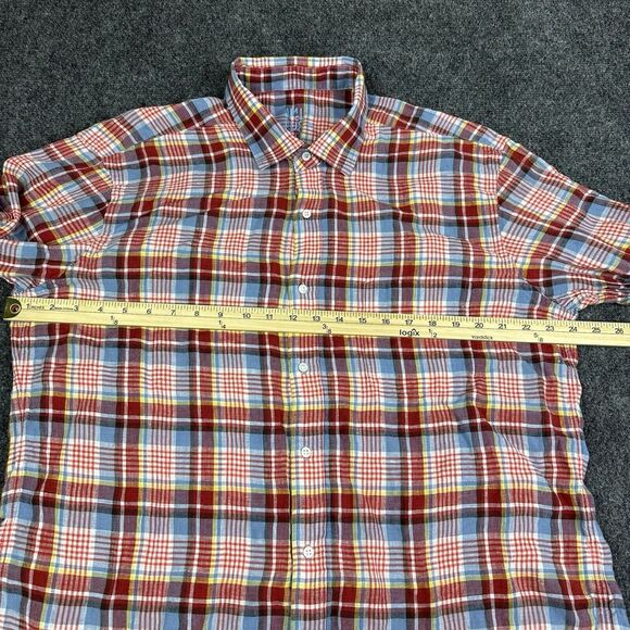 J McLaughlin Linen Shirt Mens XL Red Blue Plaid Gramercy Button Up Casual - Picture 6 of 10